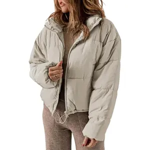 Womens Winter Quilted Jackets Long Sleeve Full Zip Puffer Jacket Coats with Pockets