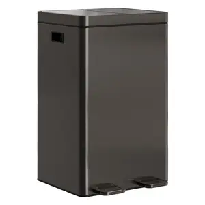 Black Stainless Steel Trash Can – 2×8 Gallon Garbage Can for Kitchen with Lid, Dual Compartments Trash Bin, Soft-Close Foot Pedal & 2 Removable Inner Buckets for Office Home