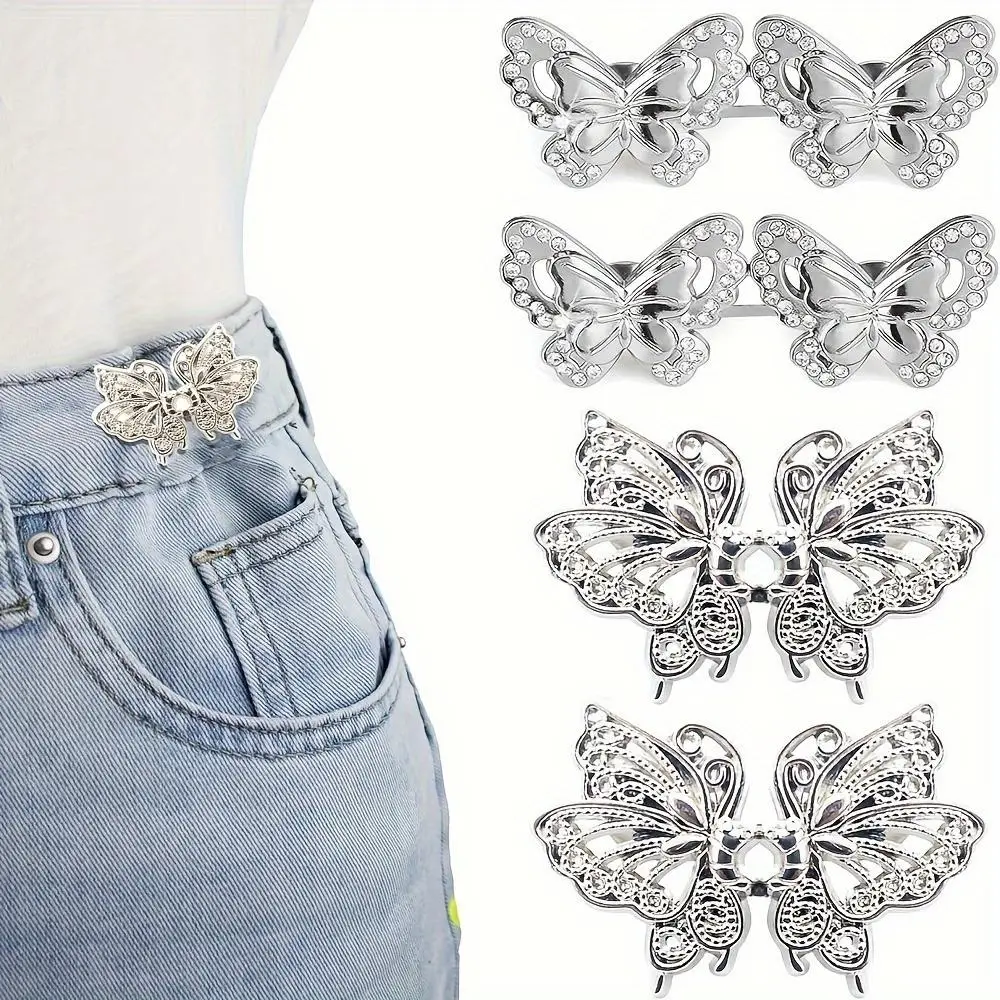 Butterfly Design Jeans Button, 4 Pairs Metal Pant Waist Tightener, Exquisite Jeans Button, No Sewing Required Easy To Install for Festival