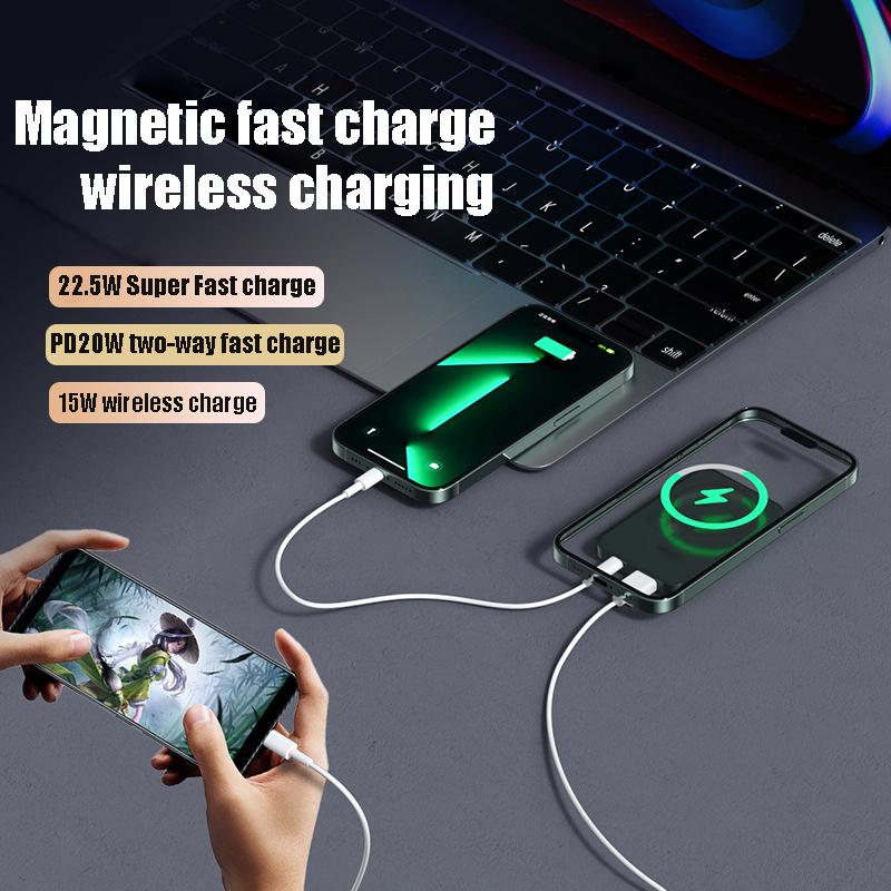 5000mAh/10000mAh Magnetic Wireless Power Bank, Ultra-Slim Compact Portable Power Bank with 22.5W Wired & 15W Wireless Output, 20W Input, Type-C Input/Output, Power Display, Compatible with iOS system