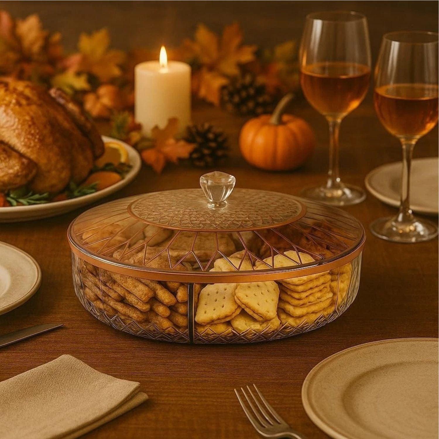 Home Collection Clear Divided Snack Serving Tray with Lid