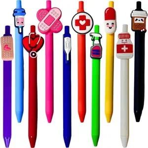 Nurse Themed Ballpoint Pen, 10pcs/set Retractable Design Ballpoint Pen with Pocket Clip, Writing Pen for Nurse, Office Stationery & Supplies, Ballpoint Pen Kit
