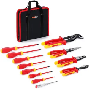 12 PCS Electrician Pliers & Screwdriver Set, 1000V Tool Set with 7 Screwdrivers, 4 Pliers, 1 Voltage Tester and Case