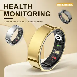 Hitienx Smart Ring Health Monitor with Heart Rate Calories Sleep Cycle Stress Mood Tracking IP65 Waterproof Gold Finish Perfect Gift for Men Women