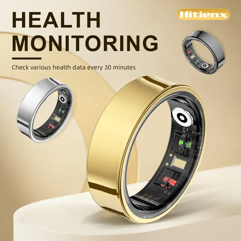 Hitienx Wireless Digital Fitness Tracker Ring - Stainless Steel Finish, IP68 Waterproof Android Device with Heart Rate, Calorie, Sleep Cycle, Stress, Emotion, Menstrual Cycle Monitoring, Ideal Gifts for Him