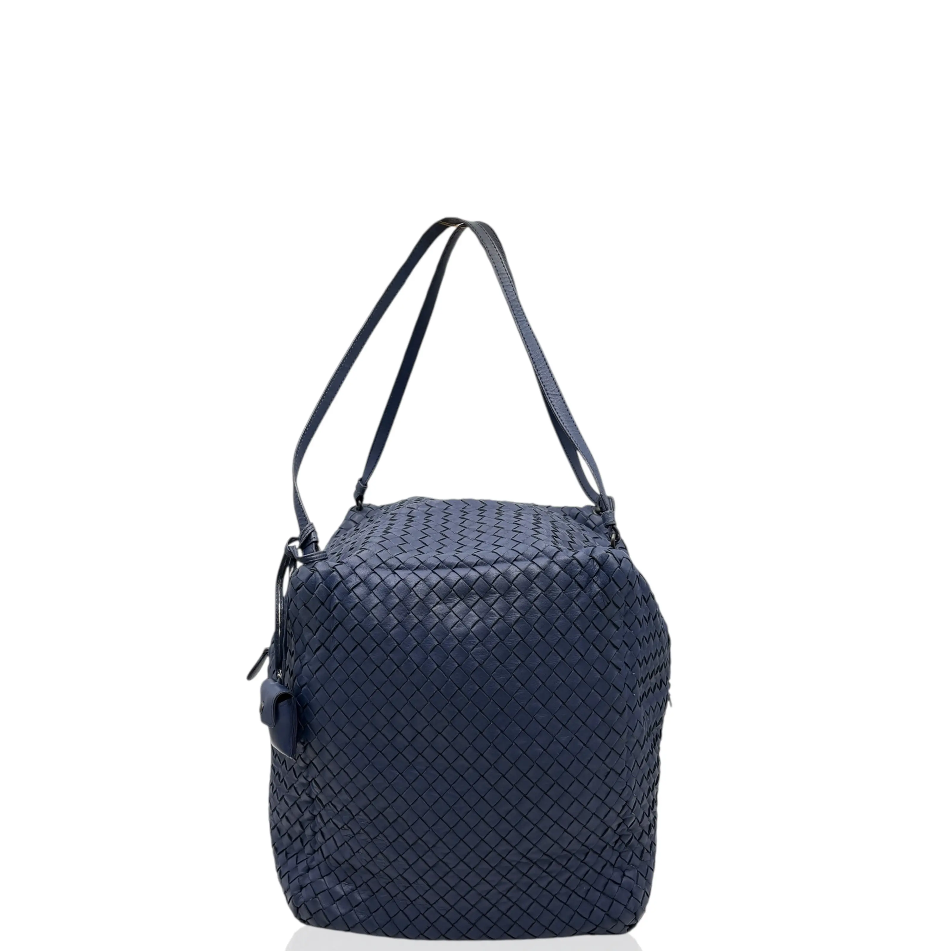 Pre-owned BOTTEGA VENETA Leather Shoulder Bags Cube Messenger Bag Intrecciato Nappa Blue (ym012626c0)
