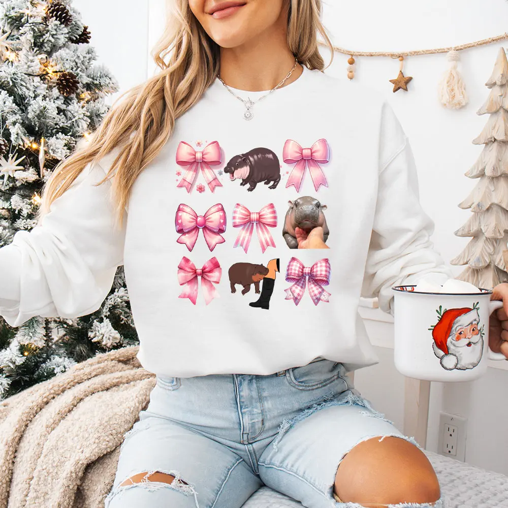 Moo Deng Coquette Pink Baby Hippo Christmas Sweatshirt, The Cute Baby Hippo T-Shirt, Moo Deng Shirt, Moo Deng Hippo Lover Shirt