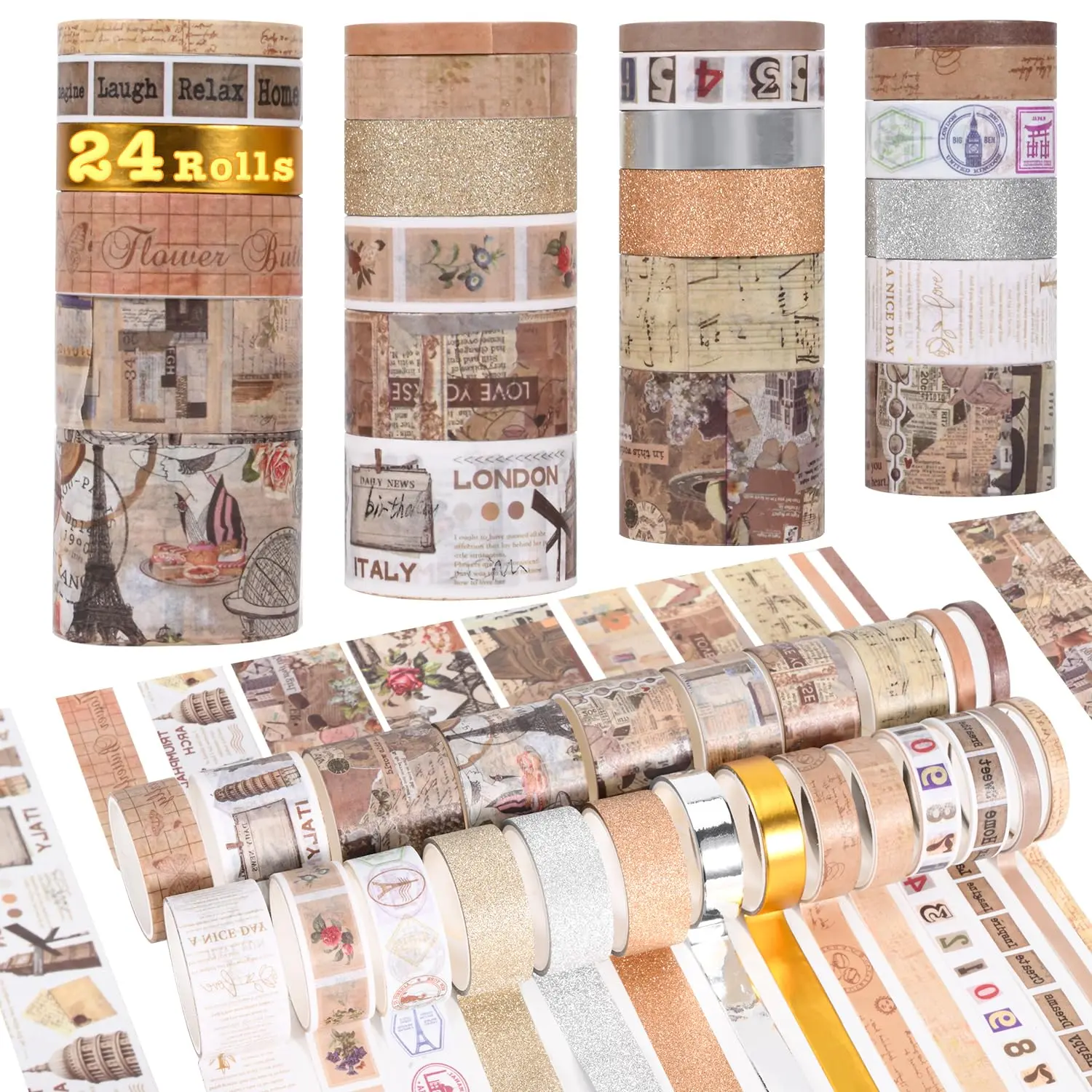 24 Rolls  Washi Tape Set, Floral Decorative Tape for Scrapbooking Supplies,Junk Journal,DIY Art Crafts,Planners and  Wrapping(Retro Medieval Series)