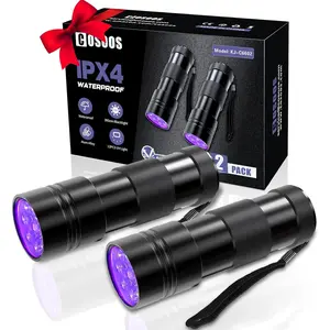2 Pack UV Flashlight 12 LED Handheld 395nm Blacklight Flashlight Mini Torch Detector for Dog Pet Urine Stains Bed Bugs and Scorpions Batteries not Included