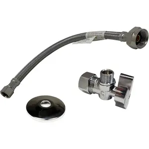 Toilet Set Valve 1/2 in. NOM Inlet x 3/8 in. OD Compression Outlet Angle Shut Off Escutcheon Plate 12" Long Stainless Steel Braided Brass Nut Water Supply Line