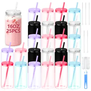 HILAKE 25 Pack Mason Jar Style 16oz Reusable Tumbler with Leak-Proof Lids & Straws - Colorful Water Bottles for Iced Coffee, Smoothies, Juice & Beverages - Perfect for Gym, Running,Hiking,  Pool Parties, BBQ, Picnics, Camping, Weddings School cups kid