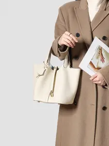 Women's Fashion Plain Leather Bucket Handbags 22cm, Casual Asymmetrical Handbag, Handheld Bag, All Seasons, Versatile and Stylish, Handbag Set