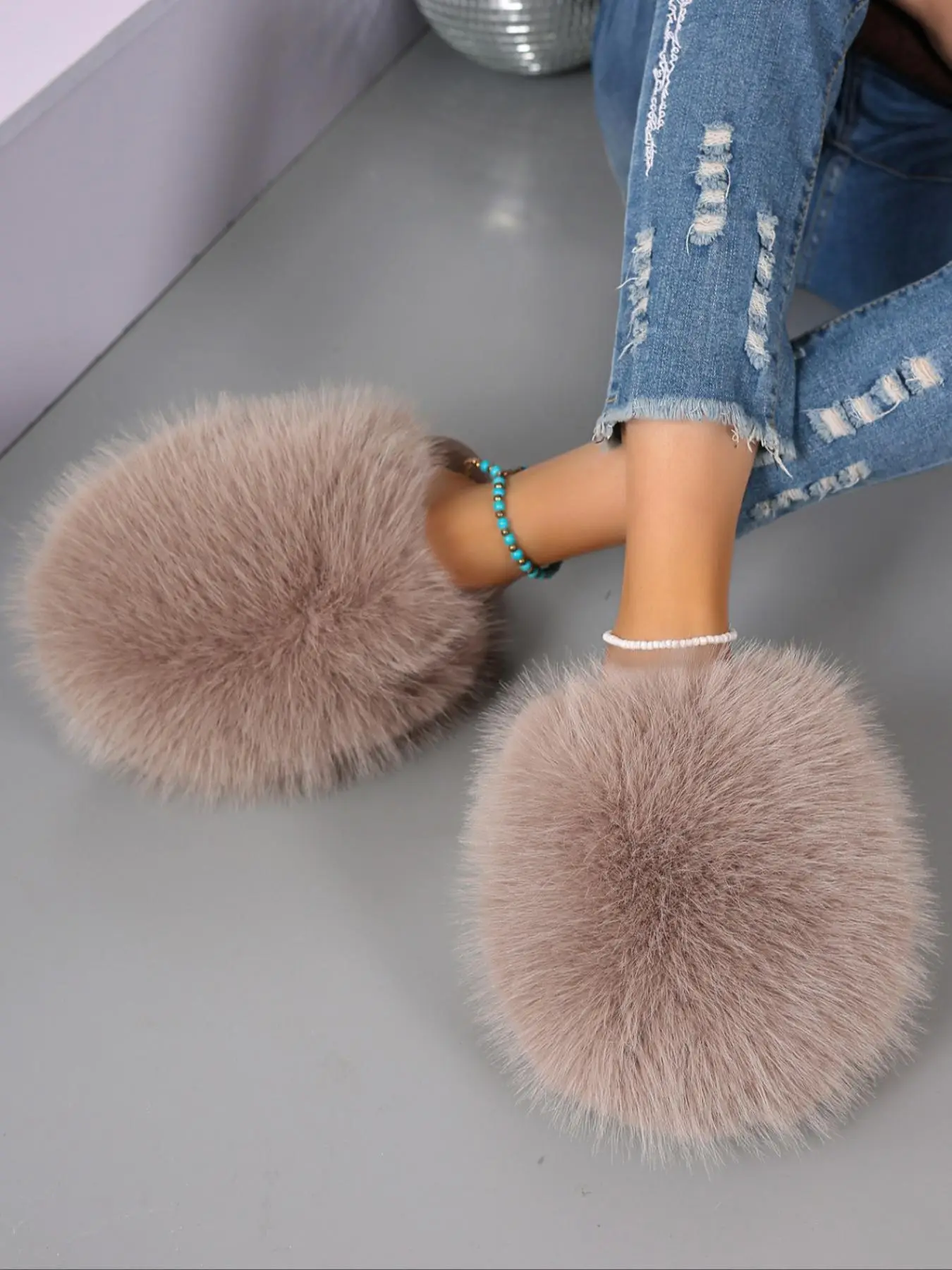 Women's Cute Plain Color Fluffy Plush Slippers, Elegant Fur Slippers, Women Soft Cushioned Slippers, Casual Soft Home Bathroom Slippers, Warm Slippers