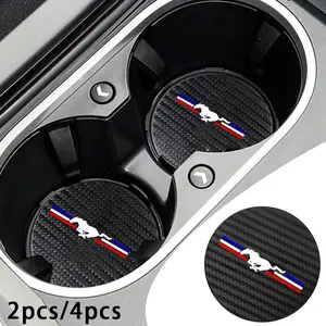 Ford Mustang 2/4pcs Carbon Fiber Texture Anti-Slip Cup Holders, Scratch Protection, Decorative Vehicle Accessories, Non-Sponge Rubber