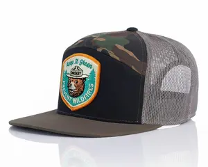 SMOKEY BEAR 7-Panel Flat Camo Hat, Richardson 168 Black