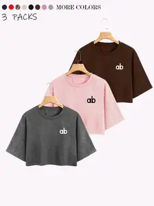 Youthful Cute Women's Short Crop Top T-Shirt Set, Loose Fit Mid-Sleeve Round Neck Design, Casual, Streetwear & Trendy, Letter Pattern, Perfect for Daily Wear