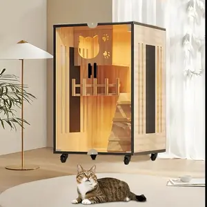 Extra-Large All-Season Cat Villa - Multi-Level Wooden Playhouse With Odor Control & Delivery Room comfy bed