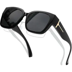 Polarized Fit Over Glasses Sunglasses for Women Men Square Wrap Around Shades UV Protection