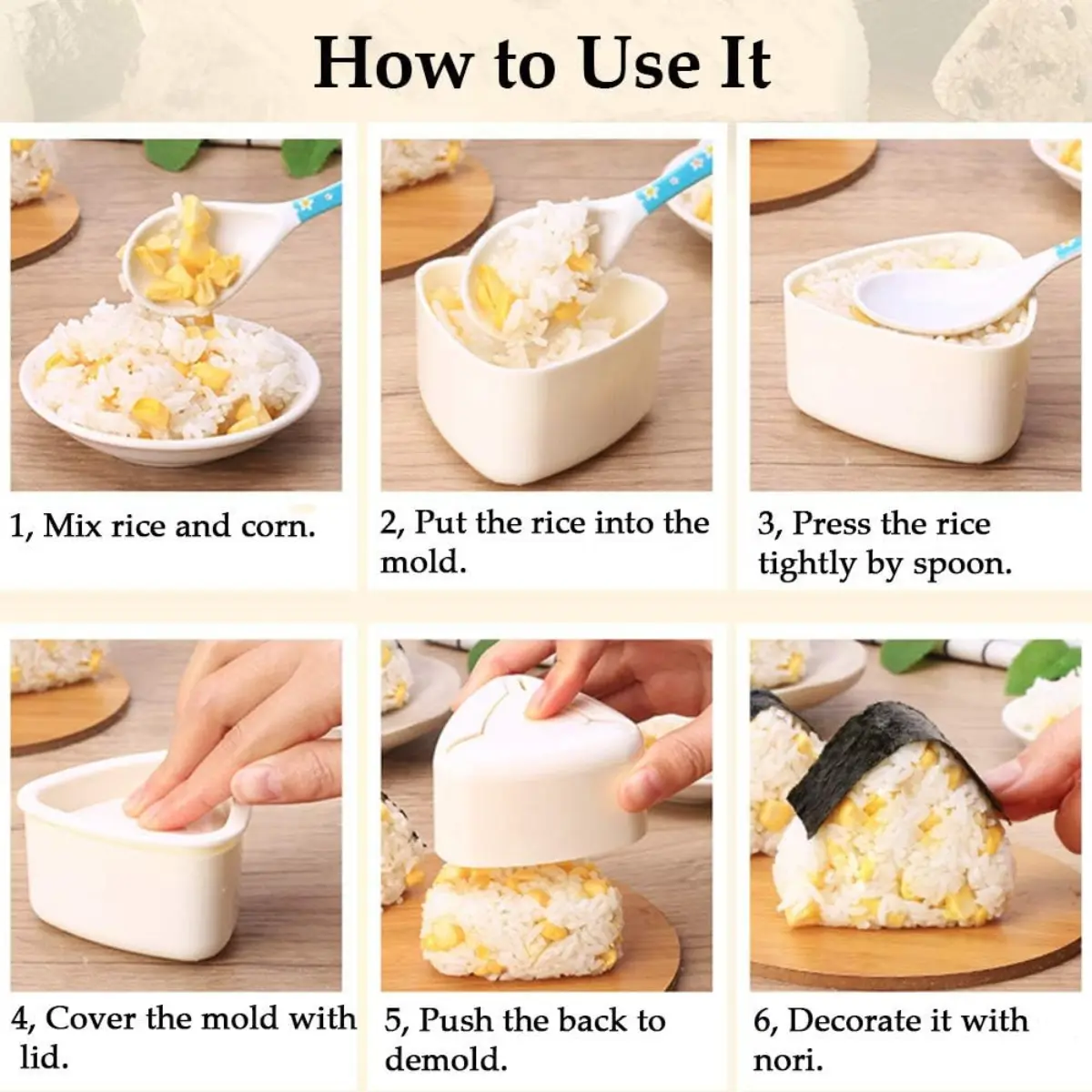 Onigiri 2 Pieces Rice Ball Mold Makers, Triangle Sushi Mold for Japanese Boxed Meal Children Bento (Beige)