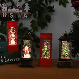 Christmas LED Lantern Set for Home Decor 4PCS Snowman & Tree Lighted Ornaments for Party & Holiday Display Red Lanterns with Snowman & Tree Designs