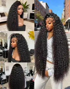 half wig，Women's Transparent HD Lace Frontal Human Hair Wig, 250% Density 40Inch Deep Wave, 13x4/13x6 360 Full Lace, Pre-Plucked Line & Side Parts Cap Design