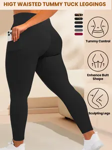 High Waist Plus Size Stretch Gym Workout Leggings with Side Pockets, Ultra Soft and Opaque Fabric, Perfect for Running and Yoga, Available in Multiple Colors