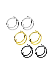 Hypoallergenic Nose Rings Set, Unisex 20g 2pcs Stainless Steel, Double-Row Spiral Hoop, 8mm Inner Diameter, Right-Side Piercings, Daily Wear