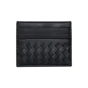 Bottega Veneta Woven Leather Card Holder For Men In Black