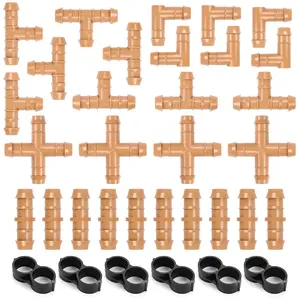 1/2 Inch Drip Irrigation Fittings, 34 count Kit 1/2 Inch Tubing Connectors Includes Couplings Tees Elbows Crosses Plugs Drip Line Quick Connect Barbed Connectors for Drip Systems