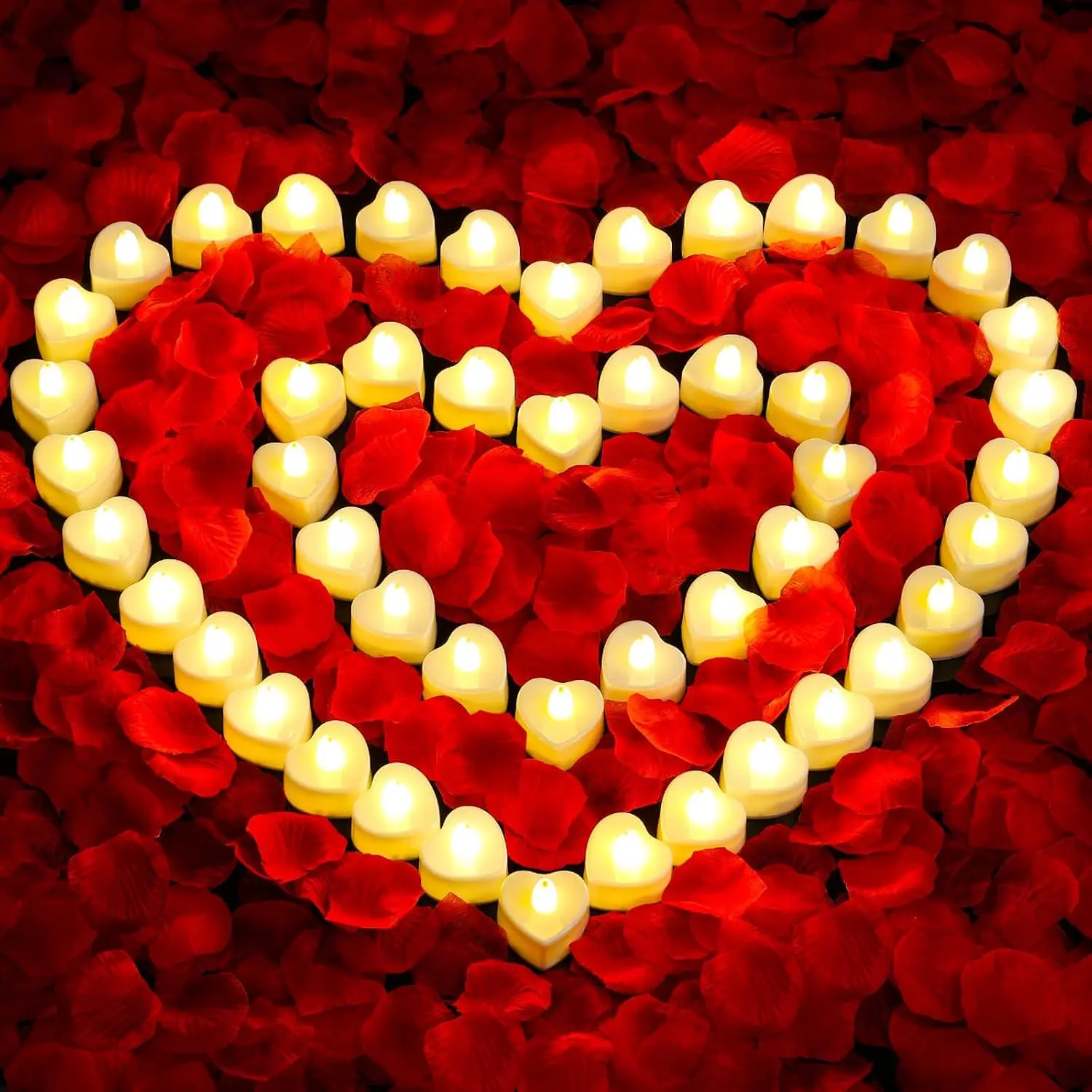 Rose Petals and Candles Set for Romantic Decorations, 24/48 Romantic Candles with 2000 Fake Rose Petals for Special Night, Hotel Room, Date Night, Bedroom, Valentine's Day Decorations