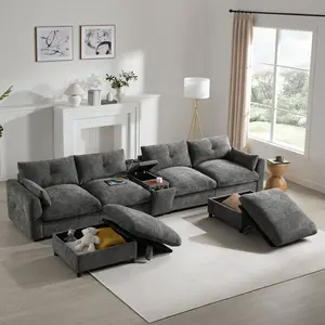 136" U-Shaped Modular Sectional Sofa with Console, Cup Holders & USB Charger | Oversized Chenille Couch with Movable Storage Ottoman | Pull-Line & Tufted Design | Deep Seat Convertible Sofa for Living Room, Apartment
