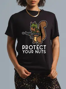 100% Cotton Unisex Squirrel Protect Your Nuts Funny Chipmunk Men Women T-Shirt Grahpic  Printed Casual T shirt