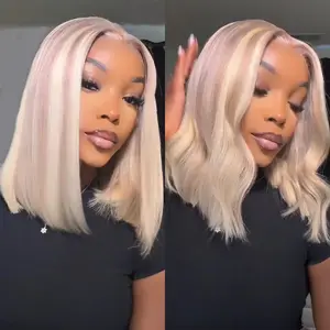 Megalook Blonde Highlight Straight Bob Wigs 5x6 Lace Closure Human Hair Glueless Bob Wig for Black Women Put On Go Beginner Friendly