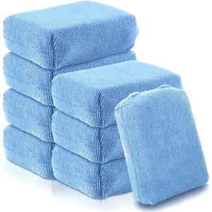 8 count Microfiber Applicator Pad, 4.7"x3.1" Scratch-Free  Buffing Scrub Pads,  Wash Sponges for Effortless Detail Polishing, Waxing, Tire Shining, Interior Cleaning, Scrubbing (Blue)