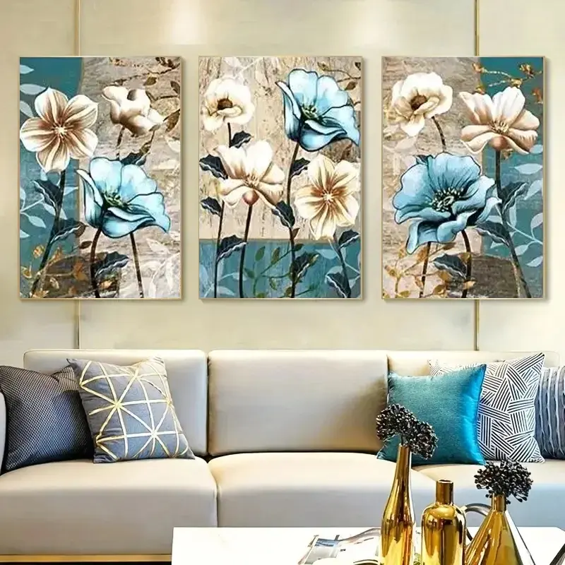 2D Flat 3pcs/set Unframed floral art canvas poster, modern art decorative wall art for bedroom and living room, Aesthetic Wall Decor, Wall Art Decoration, winter decor with a landscape theme