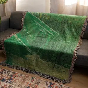 Hillside Forest Pattern Bohemian Yarn Jacquard Woven Blanket with Tassel, Boho Blanket, Thick Soft Washable Throw Blankets, Used for Home Decor Sofa Chair Bed Tapestry Tablecloth Floor Garden Picnic Outdoor Camping