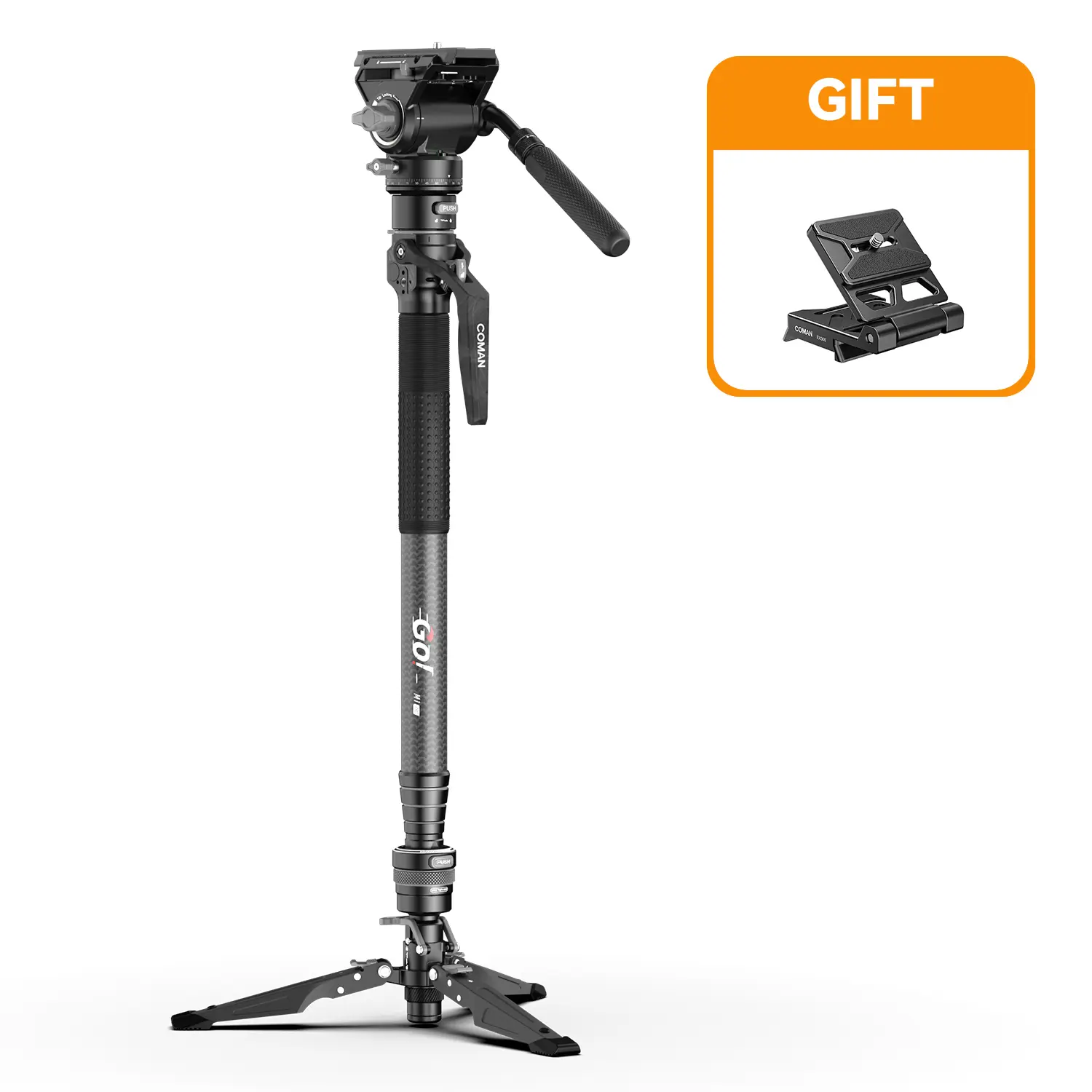 COMAN M1ProV5 Carbon Fiber Camera Monopod, 69in One‑Click Quick Release for Photography Video & Sports Shooting