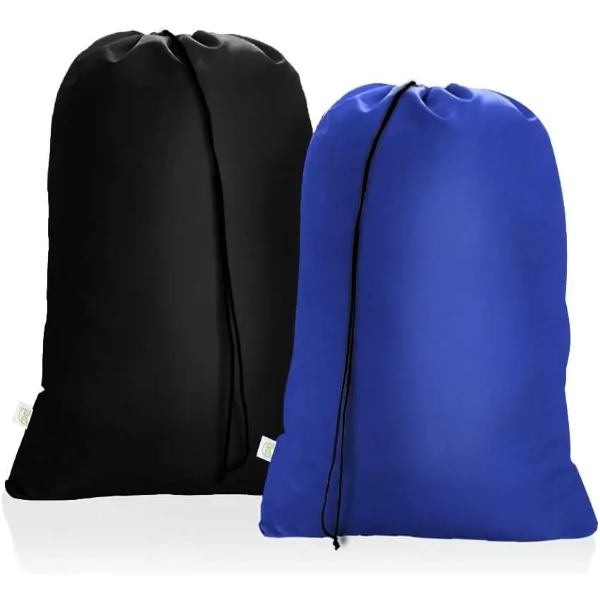 2-Pack XXL Rectangle Travel Laundry Bags (28x45in), Tear Resistant Portable Drawstring Storage Bags for Camping, Machine Washable Home Organizer Accessories, Blue&Black (Drying Temp Do Not Exceed 176℉), Tear Resistant Storage Bags, Two-Pack