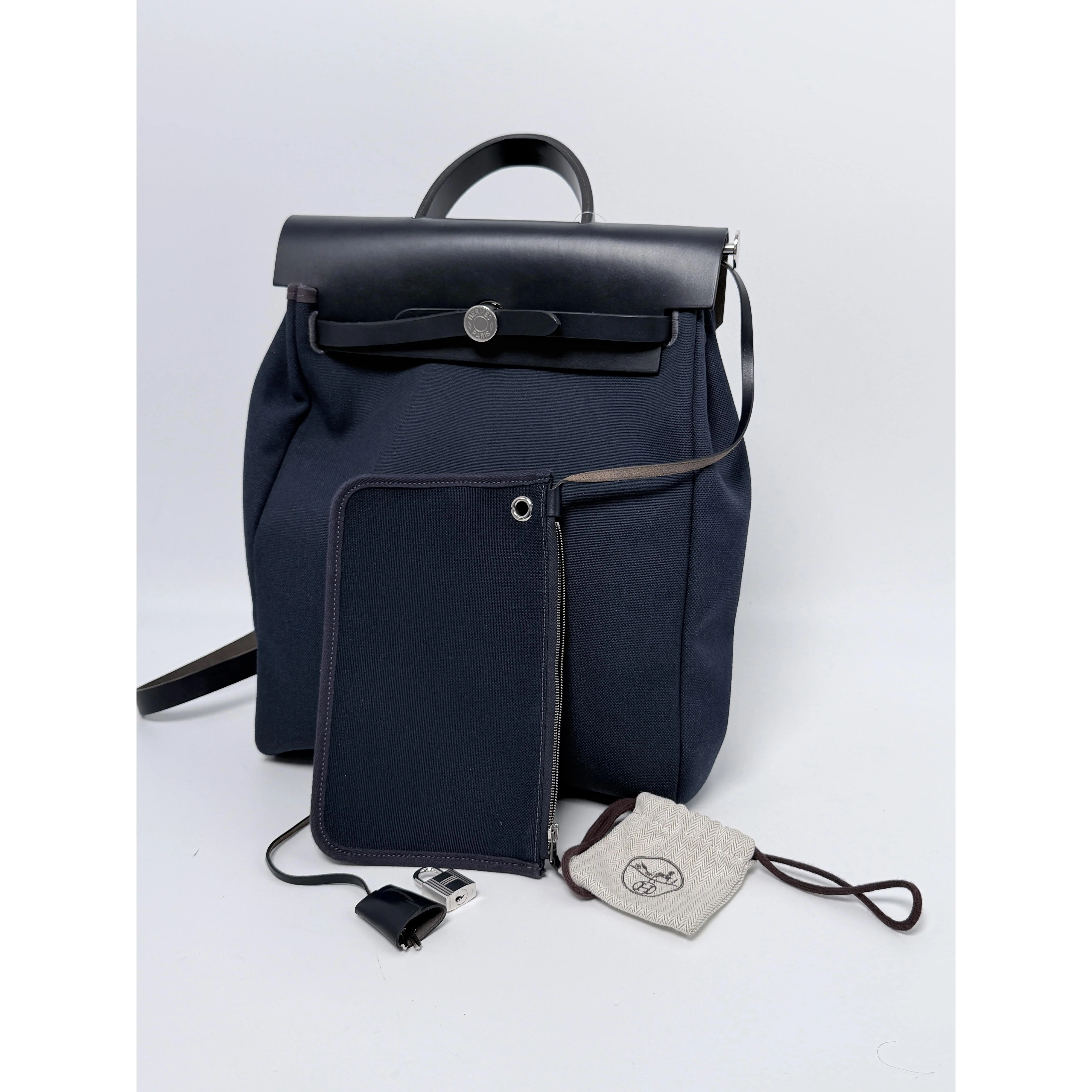 Pre-owned HERMÈS canvas Backpacks Herbag Zip Backpack PM Navy ZS171HM