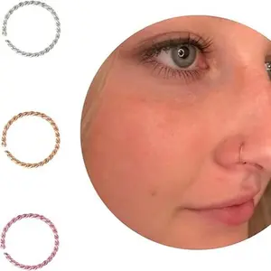 Ellie J Maui Braid Twist Nose Hoop | 21G Hypoallergenic Gold & Silver Jewelry