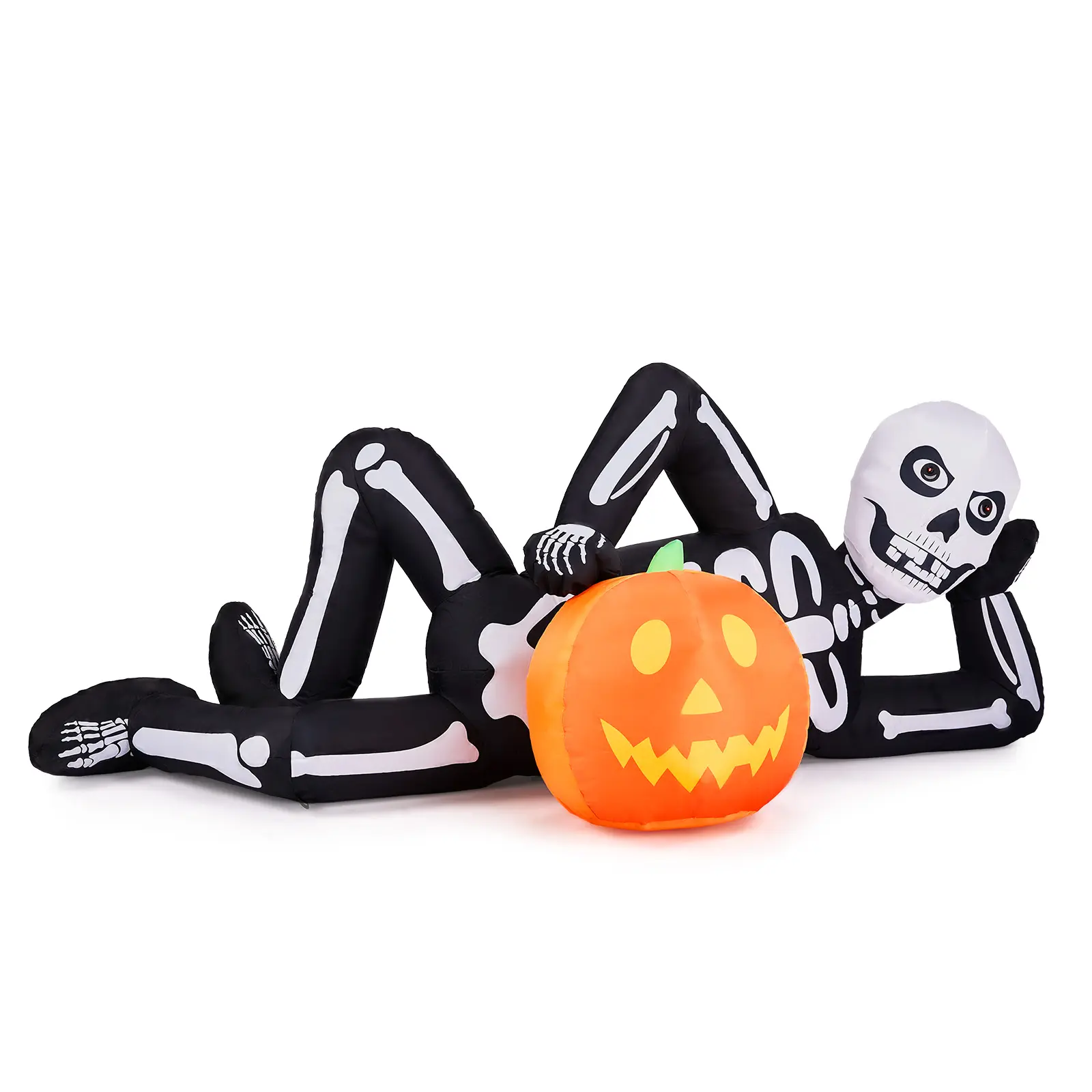 Ubesgoo 7FT Lying Skeleton with 7 LED Lights, Black & White Halloween Inflatable Decorations 1250mA, 12V, US Standard Plug  for Halloween Party Indoor Outdoor Yard Garden