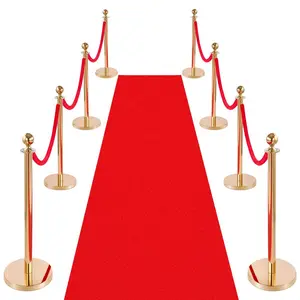 VEVOR Stanchion Post, 6 Pcs Crowd Control Barrier Set with Red Carpet, 4 Red Velvet Ropes, Stainless Steel Gold Stanchion Post Queue with Hollow Base for Theater, Party, Wedding, Exhibition (Black)