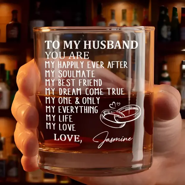To My Husband You Are My Happily Ever After Personalized Glass, Happy Wedding, Friendship Whiskey Glass, State to State Engraved Bourbon Glass, Personalized Gift for Best Friend, Custom Name Rocks Glass, Friendship Gift, Birthday Gift,