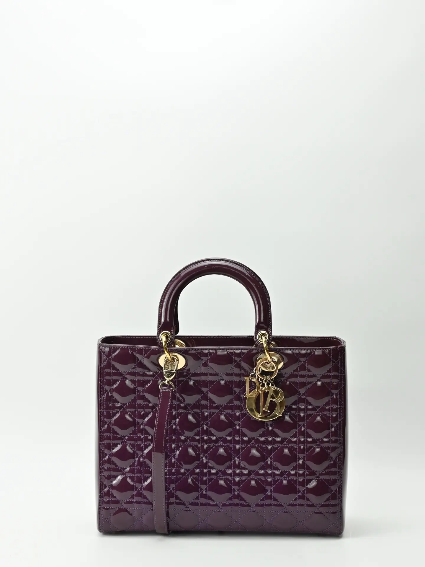 Pre-owned Dior Large Dark Purple 7 Grid Patent Cannage Tote Bag, 22042758