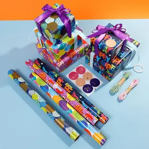 Colorful Happy Birthday Wrapping Paper Roll, Vibrant Balloon & Gift Box Patterns for Kids, Blue/Purple/White Birthday Gift Wrap, Party Supplies Packaging, 1 Roll