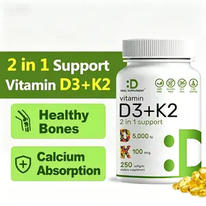 2 bottles Deal Supplement Vitamin D3+K2 | Immune Support | Bone Health | 250 Veggie Softgels Healthcare Dietary