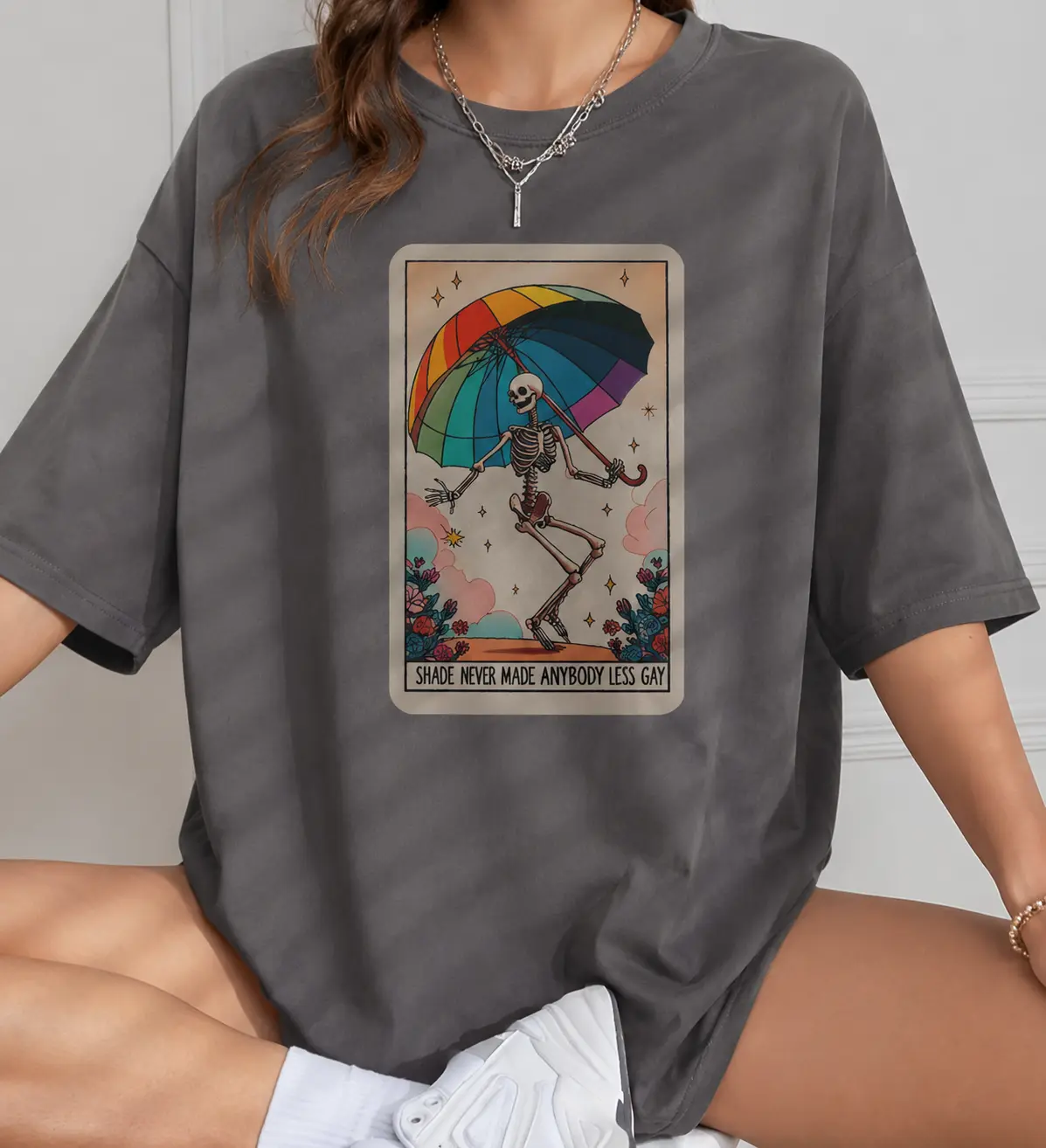 Comfort Colors Women's Rainbow Skeleton Graphic T-Shirt, Soft 100% Cotton Alternative Streetwear Top, Casual Unisex Fit for Day Wear, Breathable, Alternative Artistic Women's T-Shirts, Tops, Fabric, Rainbow Print