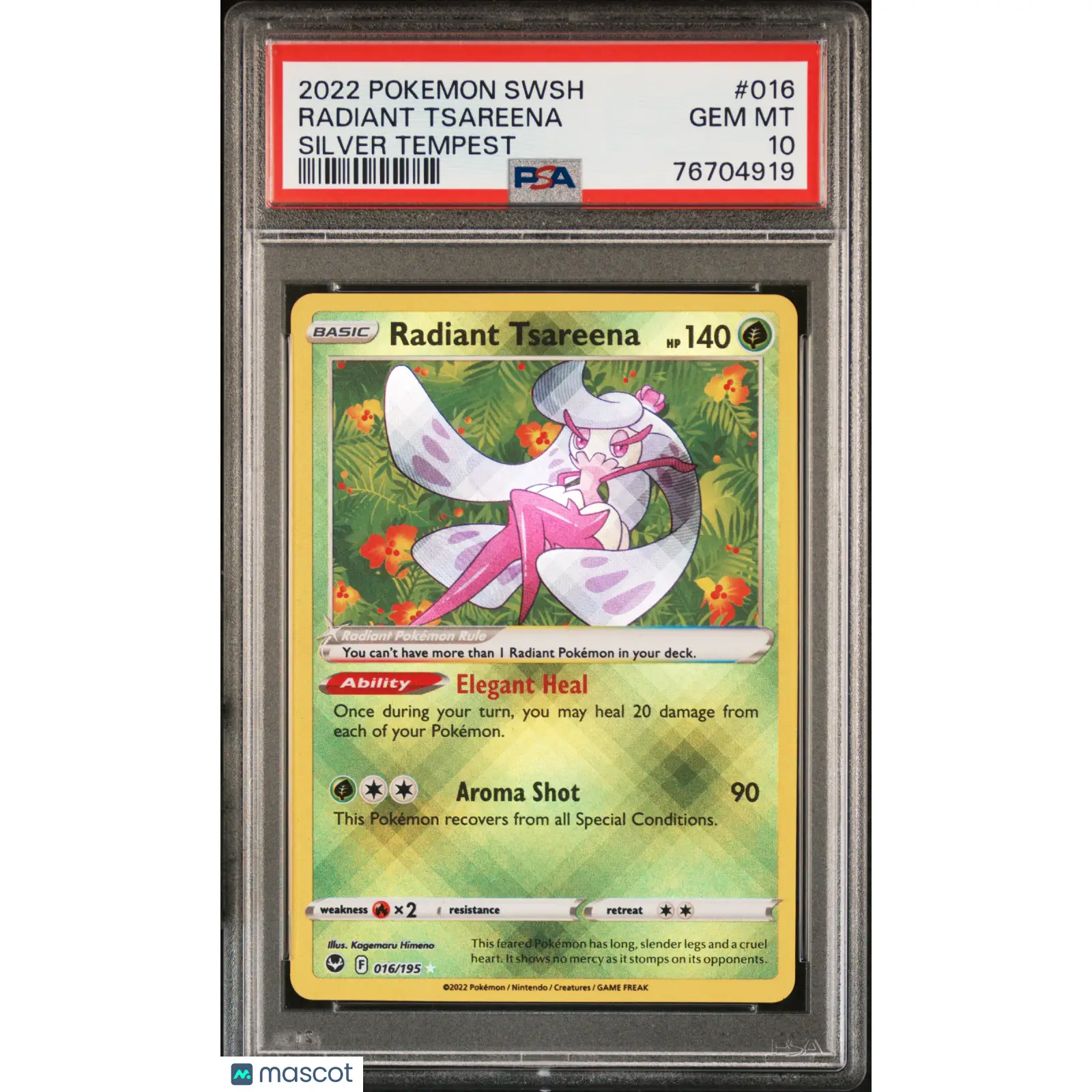 PSA 2022 Pokémon Radiant Tsareena #016 Silver Tempest 10 GEM MINT Graded Card