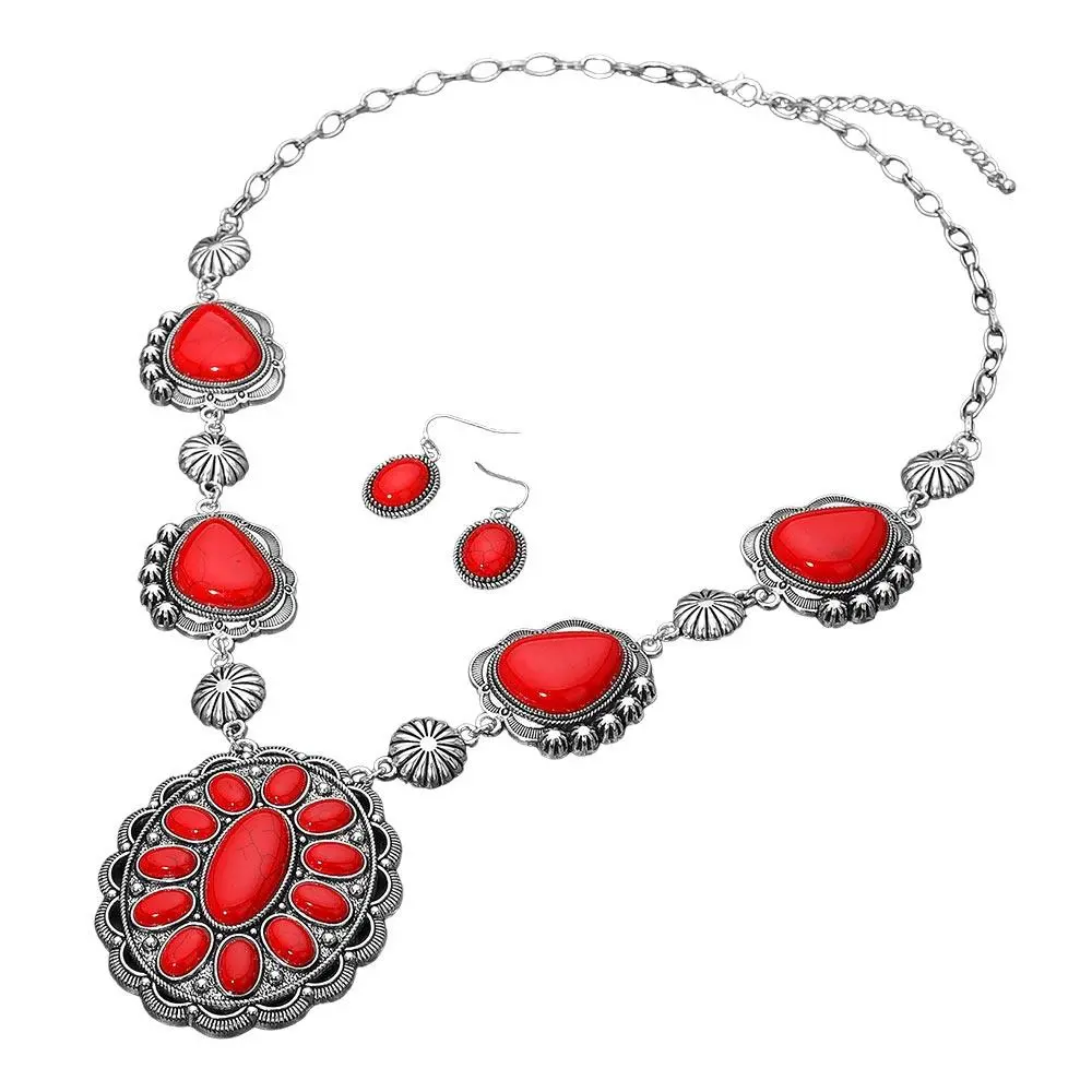 Bold Vintage Oval Western Conch Pendant Statement Necklace 28" + 3" L, 2.8" L, 1.25" L, Lead & Nickel Compliant, Versatile for Casual & Western-Themed Occasions