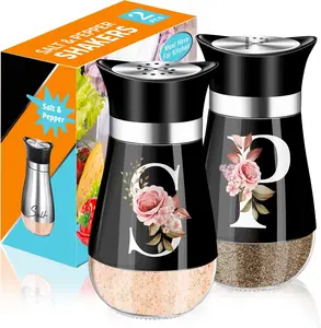 Salt and Pepper Shakers Set, 4 oz black kitchen decor, Stainless Steel & Glass  Dispenser Classic, Refillable Design, Farmhouse Salt Pepper Shakers Cute Kitchen Decoration (Black)